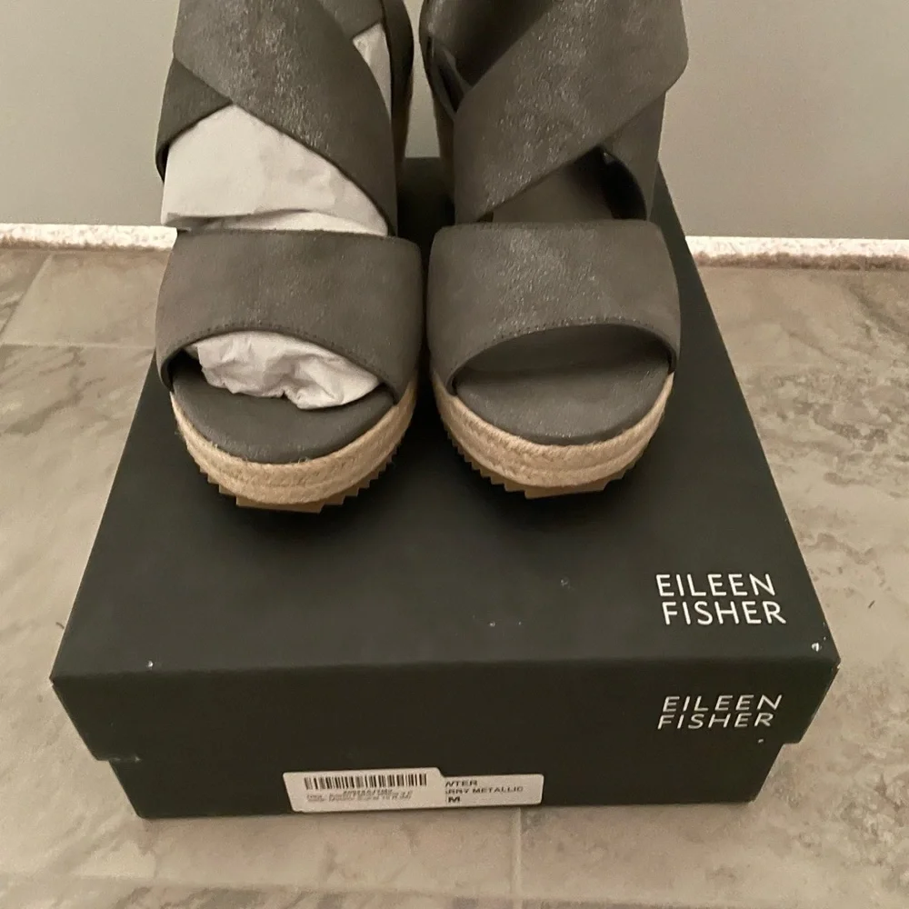 Eileen Fisher Sandals - leather espadrilles summer - Picture 6 of 7